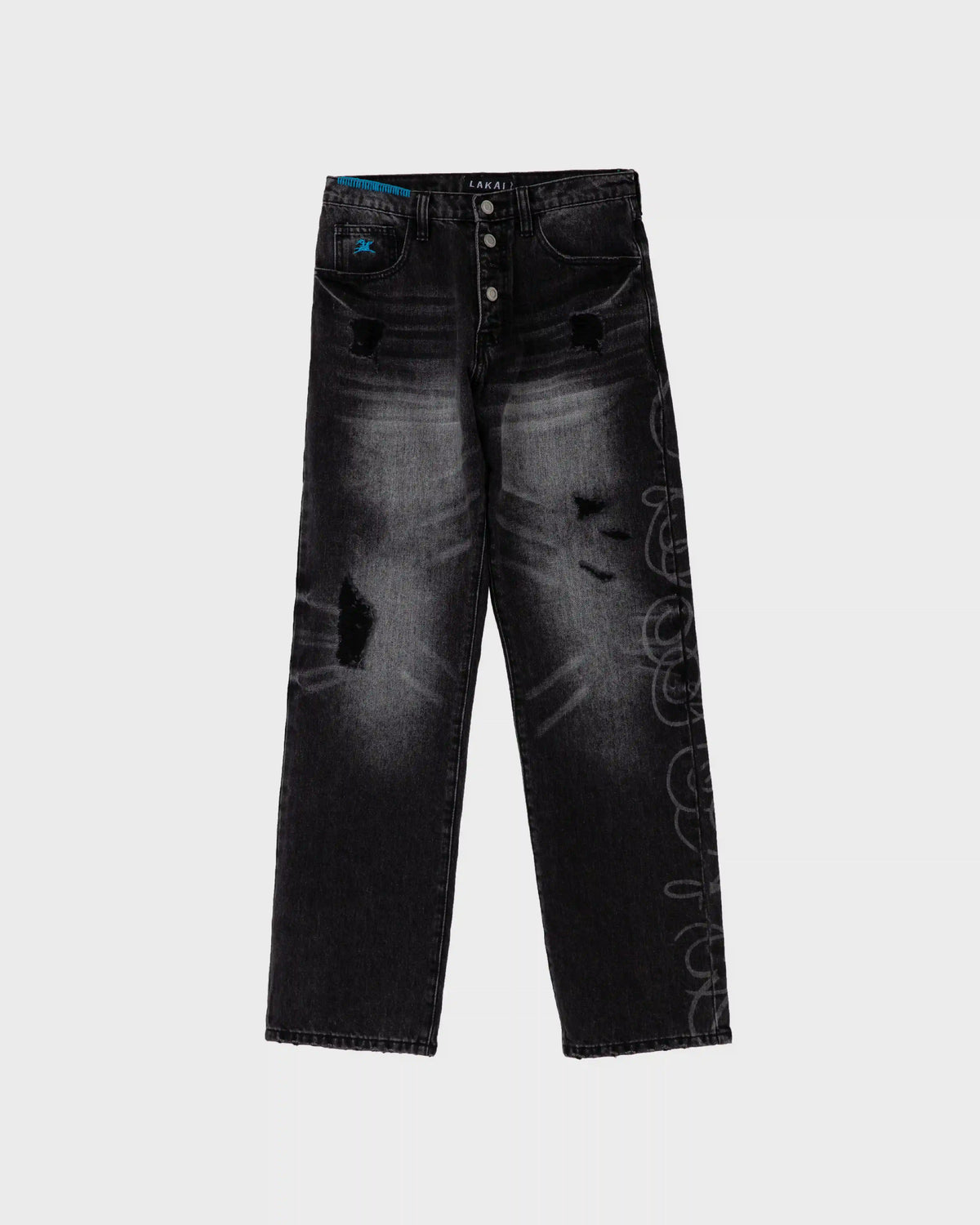 Straight Leg Denims - Distressed/Etched Black
