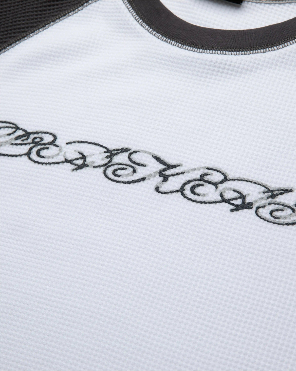 Longsleeve Raglan Waffle Shirt - White/Charcoal