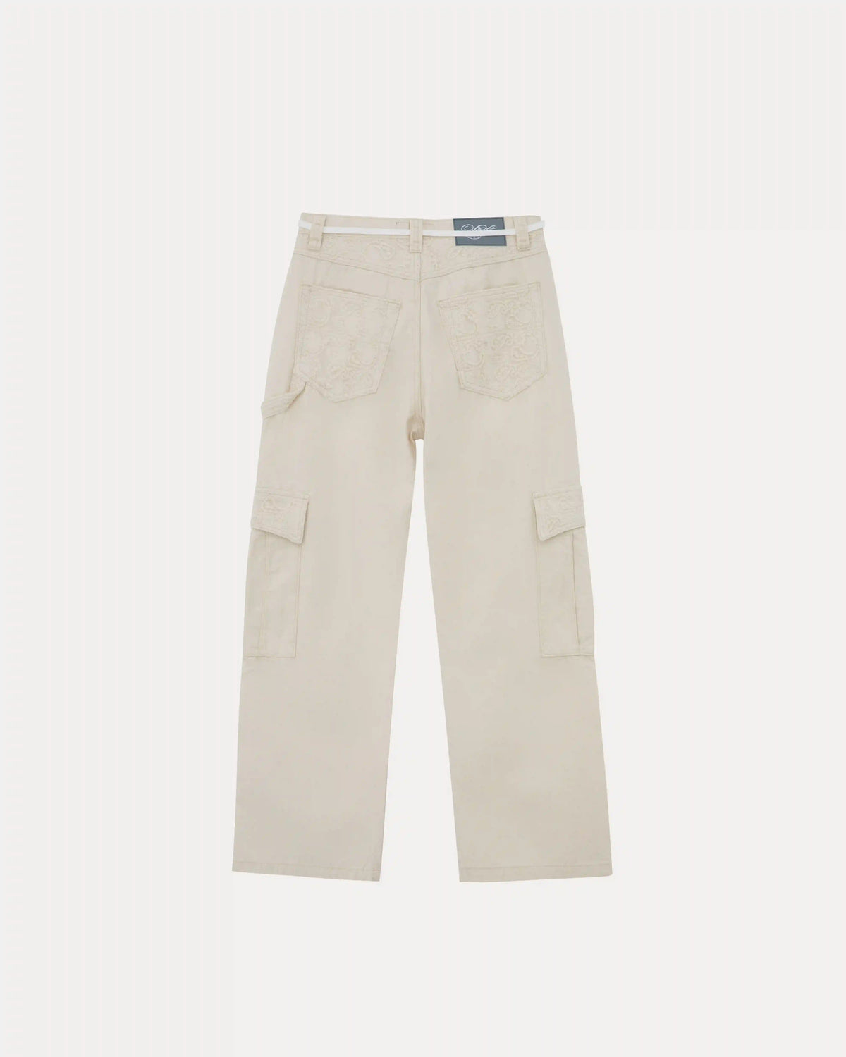 Wide-Leg Lace Applique Cargo Pant - Natural