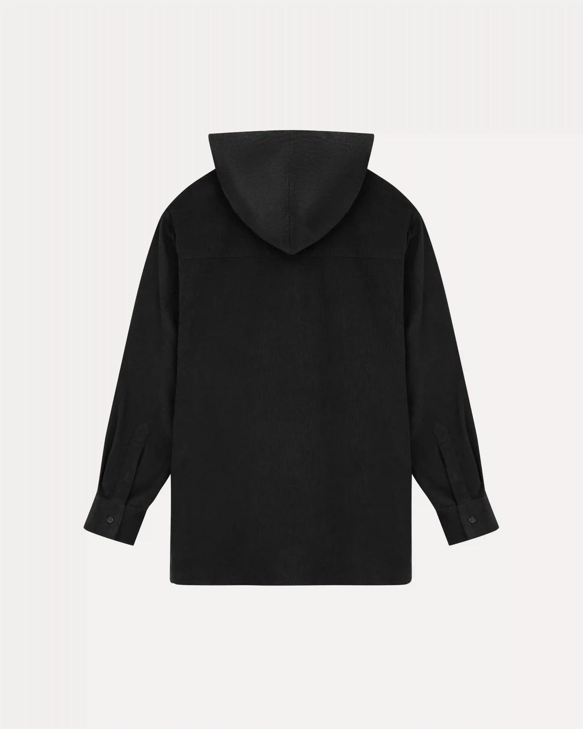 Hooded Corduroy Button Up Shirt - Black