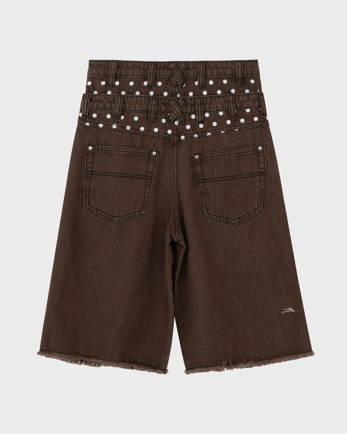 Double-Waisted Jumbo Jorts - Brown/Polka