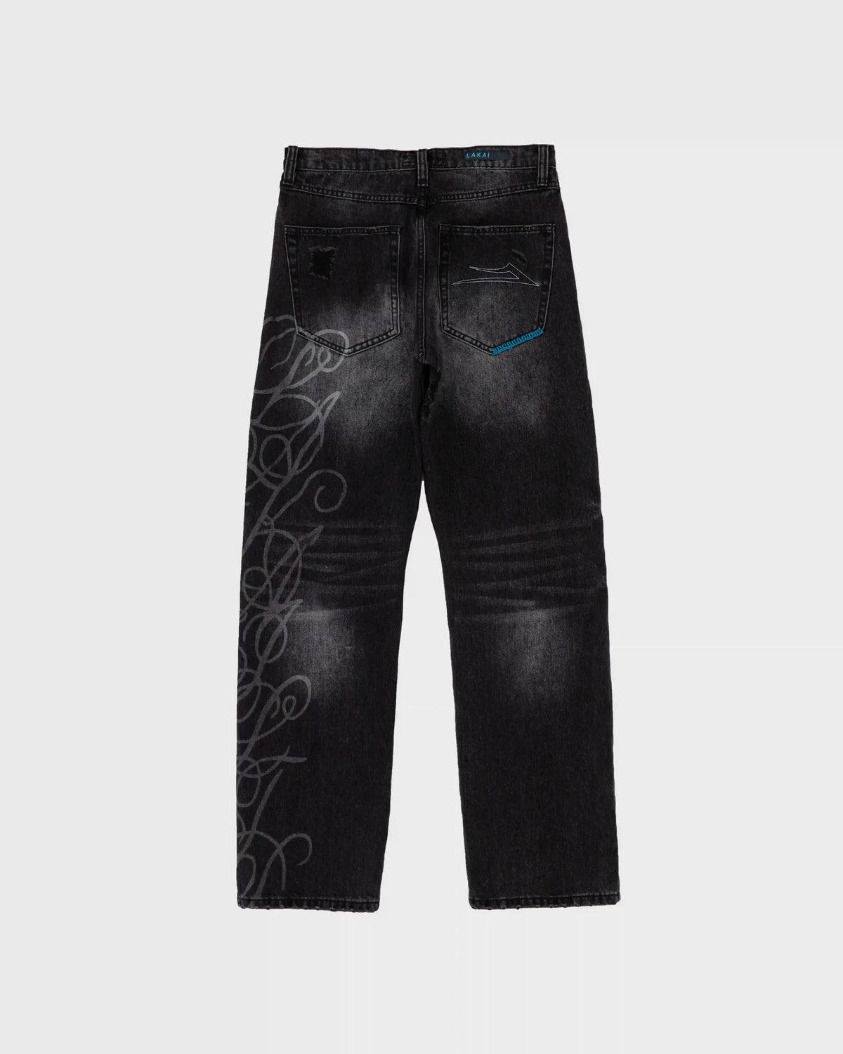 Straight Leg Denims - Distressed/Etched Black