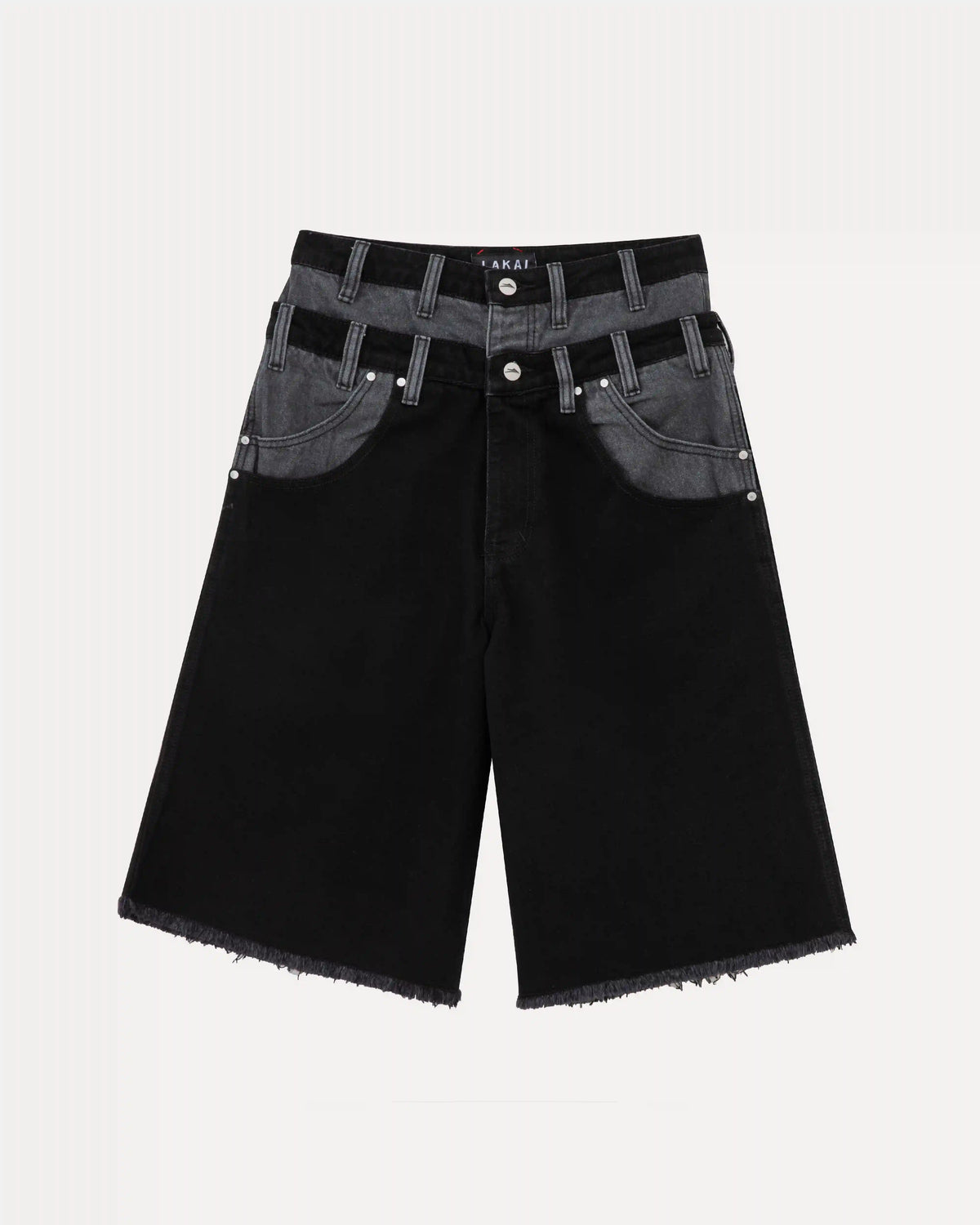 Double-Waisted Jumbo Jorts - Black/Grey