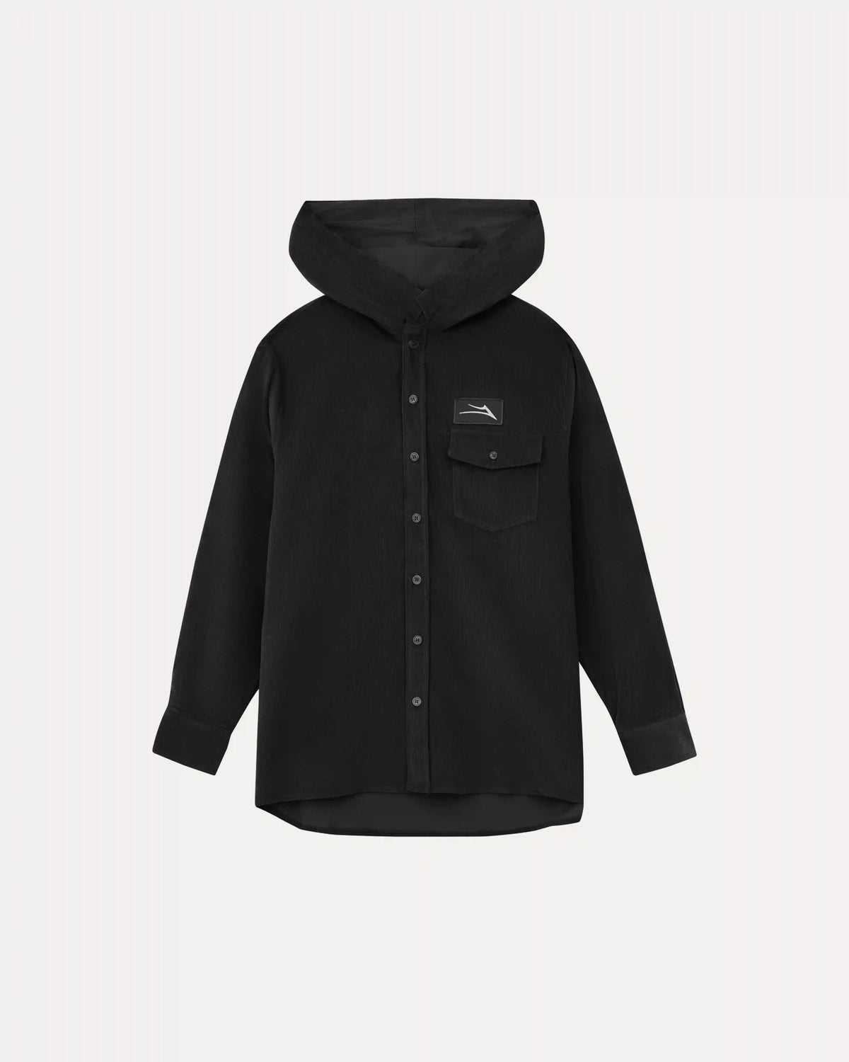 Hooded Corduroy Button Up Shirt - Black